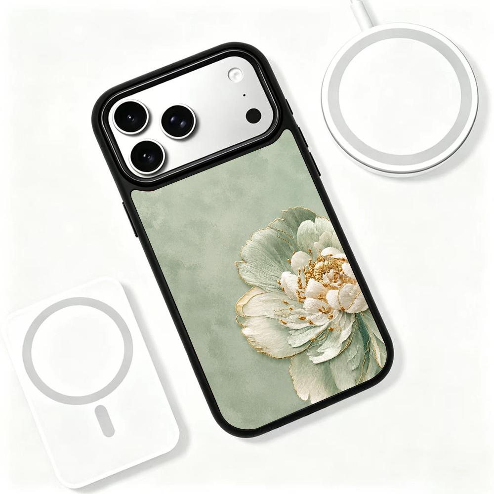 For iPhone 17 Pro Max Wood Series PC Silicone Magnetic Phone Case - Wood Peony - EDA009930701F