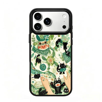 For iPhone 17 Pro Max Wood Series PC Silicone Magnetic Phone Case - Timber Black Cat - EDA009930701G