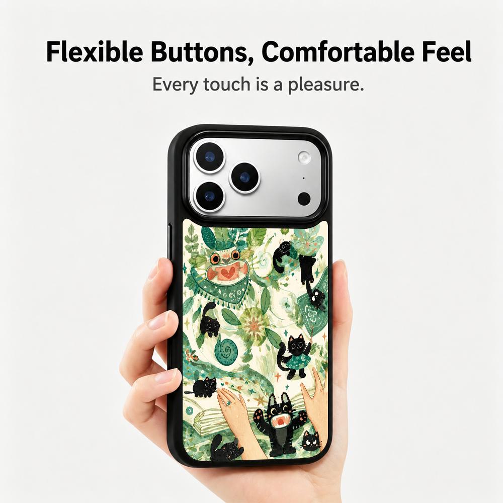 For iPhone 17 Pro Max Wood Series PC Silicone Magnetic Phone Case - Timber Black Cat - EDA009930701G