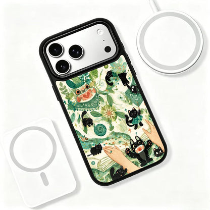 For iPhone 17 Pro Max Wood Series PC Silicone Magnetic Phone Case - Timber Black Cat - EDA009930701G