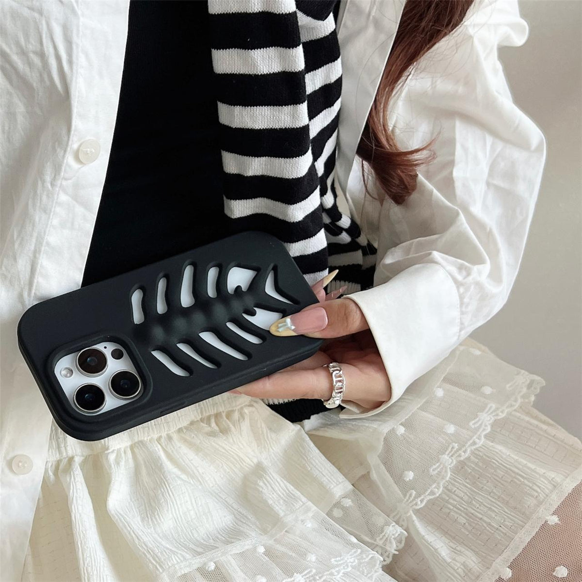 For iPhone 12 Pro Max Fishbone Silicone Phone Case - Black - EDA009930801B