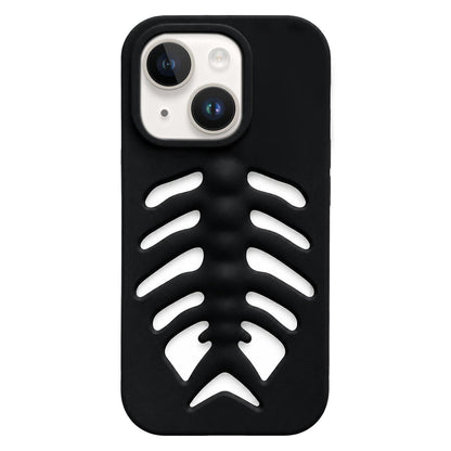 For iPhone 13 Fishbone Silicone Phone Case - Black - EDA009930802B