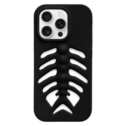 For iPhone 13 Pro Fishbone Silicone Phone Case - Black - EDA009930803B