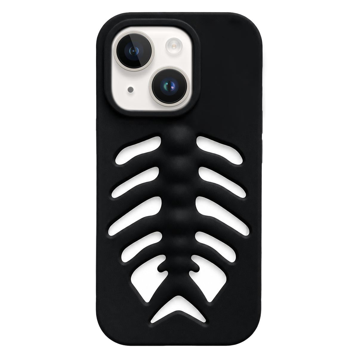 For iPhone 14 Plus Fishbone Silicone Phone Case - Black - EDA009930806B