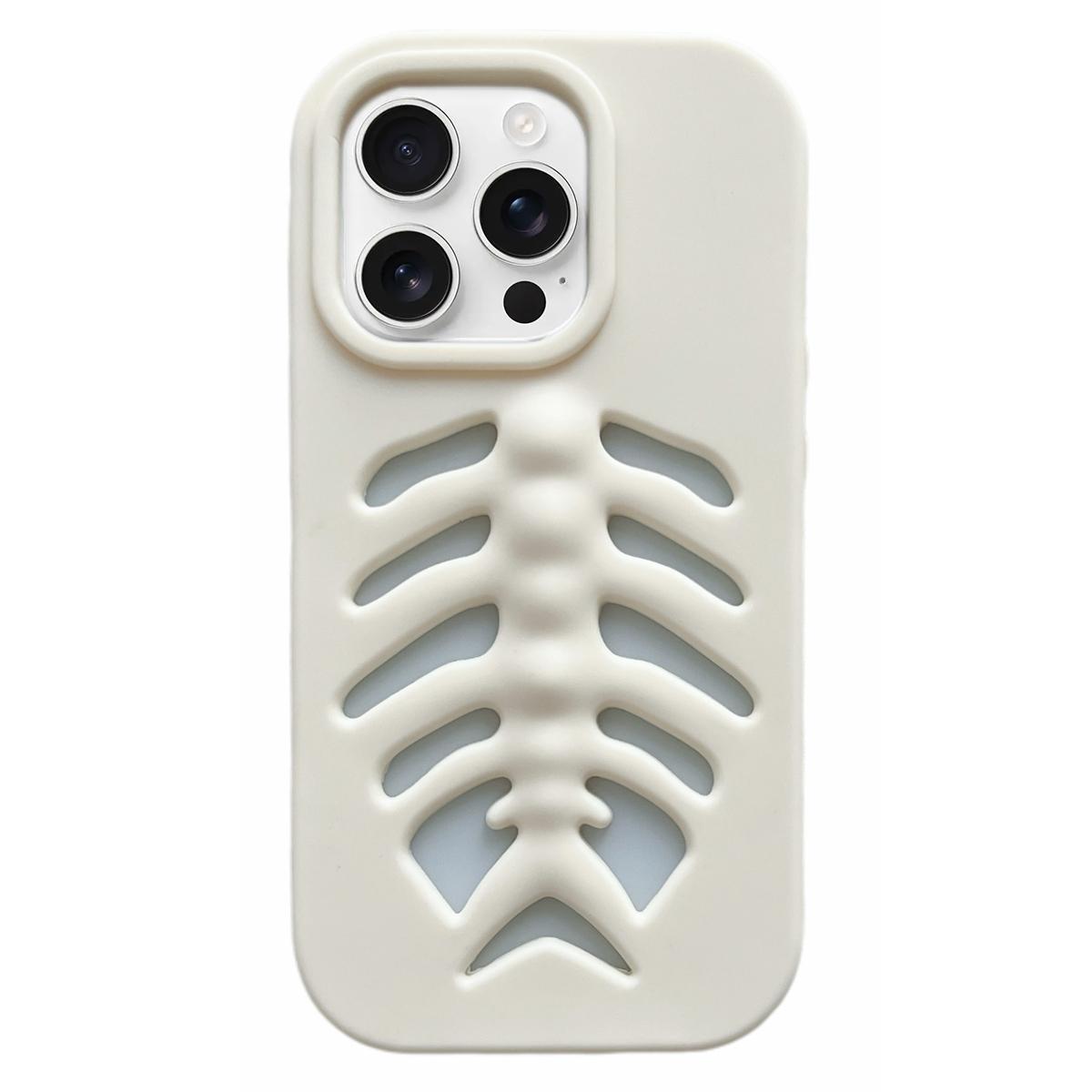 For iPhone 14 Pro Max Fishbone Silicone Phone Case - White - EDA009930808A
