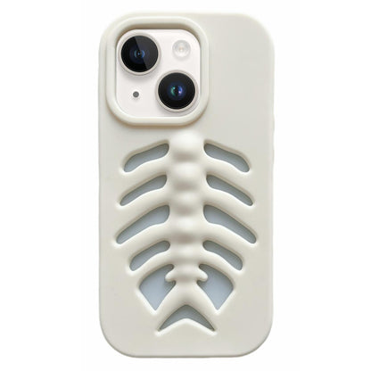 For iPhone 15 Fishbone Silicone Phone Case - White - EDA009930809A