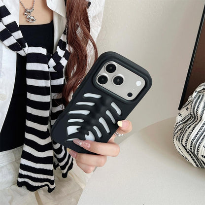 For iPhone 15 Fishbone Silicone Phone Case - Black - EDA009930809B