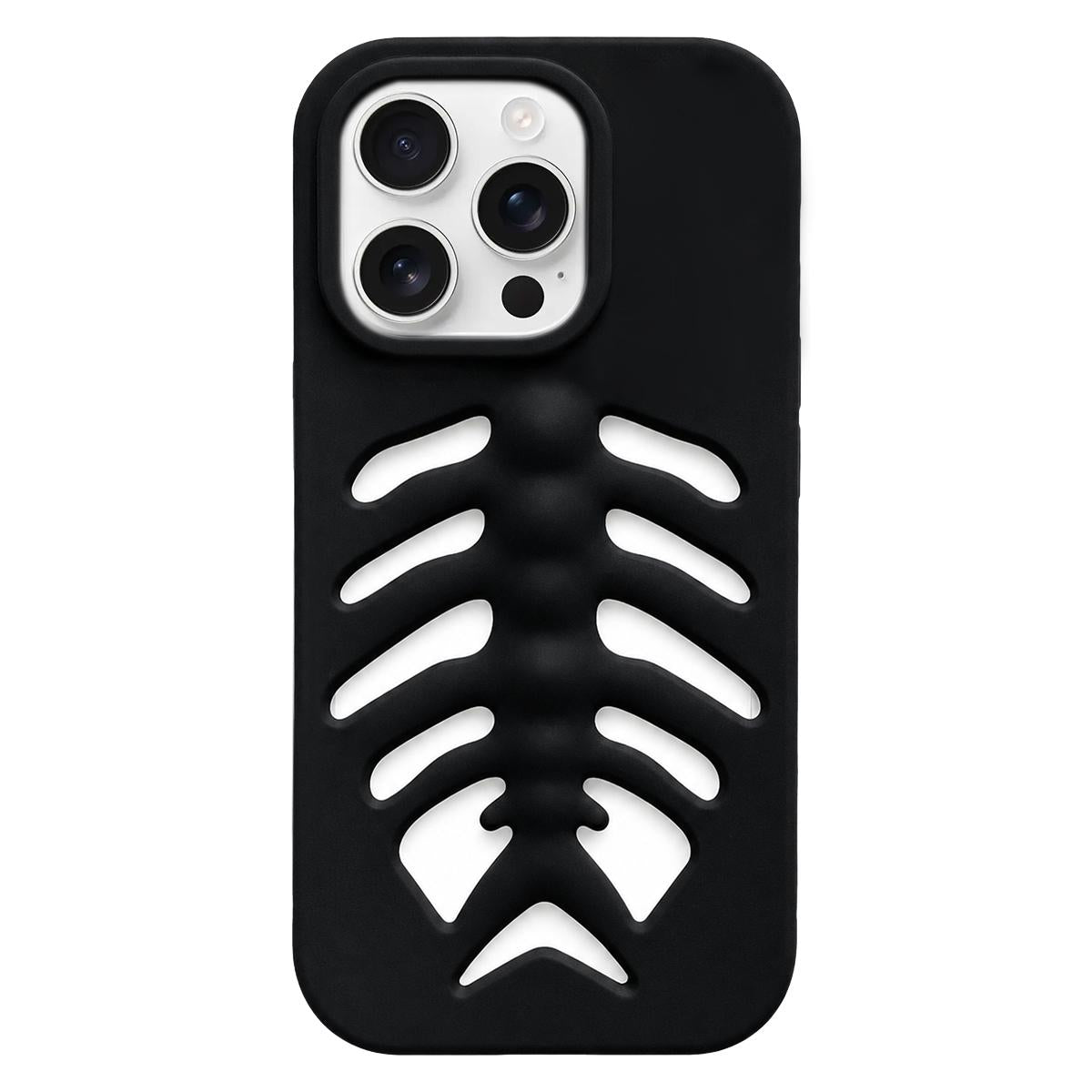For iPhone 15 Pro Fishbone Silicone Phone Case - Black - EDA009930811B