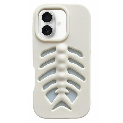 For iPhone 16 Fishbone Silicone Phone Case - White - EDA009930813A