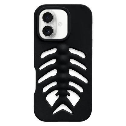 For iPhone 16 Fishbone Silicone Phone Case - Black - EDA009930813B