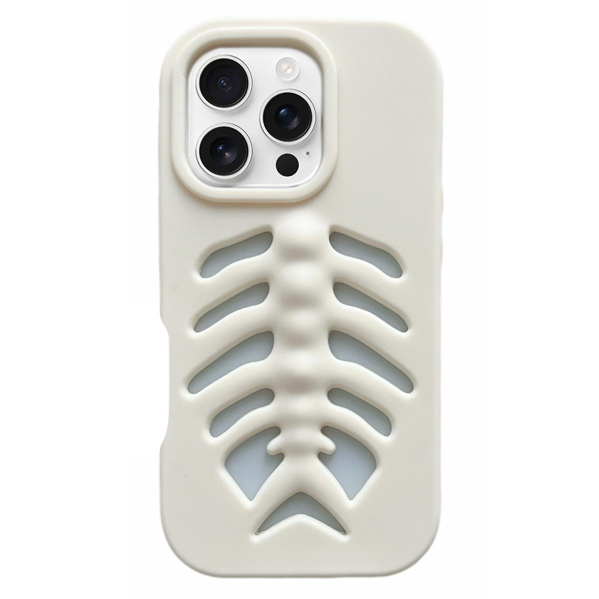 For iPhone 16 Pro Fishbone Silicone Phone Case - White - EDA009930815A