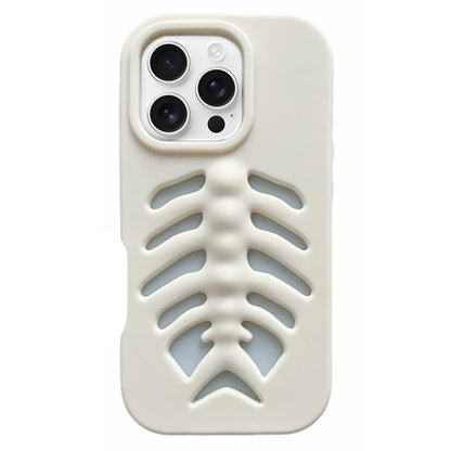 For iPhone 16 Pro Fishbone Silicone Phone Case - White - EDA009930815A