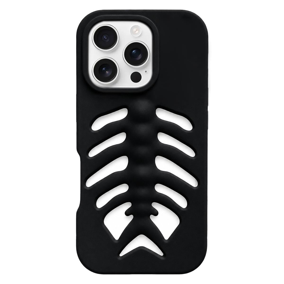 For iPhone 16 Pro Max Fishbone Silicone Phone Case - Black - EDA009930816B