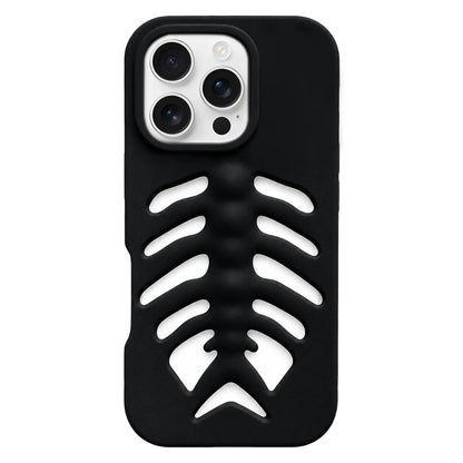 For iPhone 16 Pro Max Fishbone Silicone Phone Case - Black - EDA009930816B
