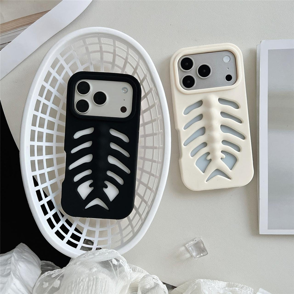 For iPhone 14 Pro Max Fishbone Silicone Phone Case - Black - EDA009930808B