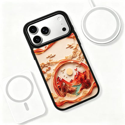 For iPhone 17 Pro Max Fire Series PC Silicone Magnetic Phone Case - Volcanic Mountain Realm - EDA009931201B