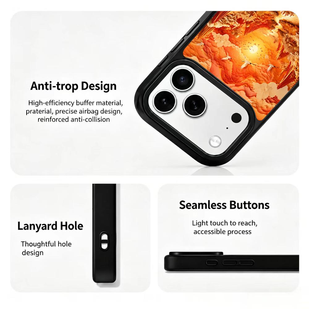 For iPhone 17 Pro Max Fire Series PC Silicone Magnetic Phone Case - Fiery Celestial Stream - EDA009931201C