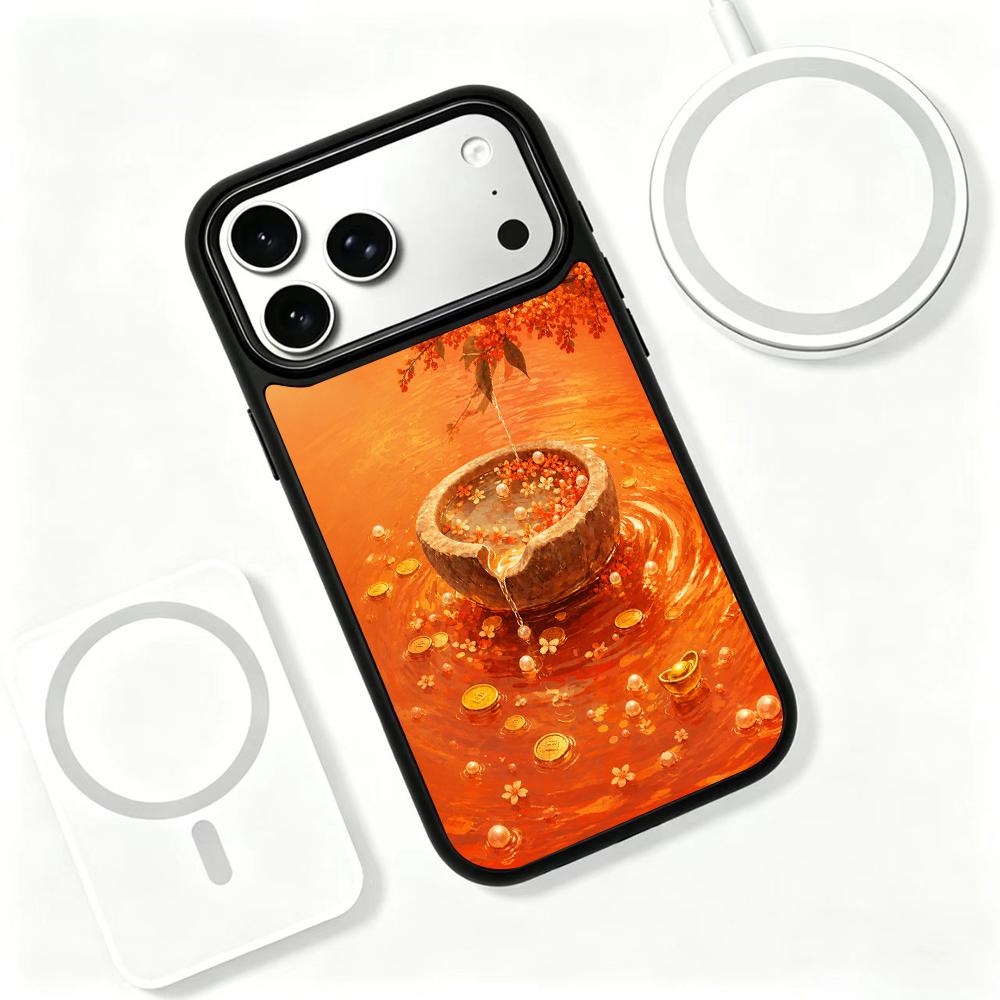 For iPhone 17 Pro Max Fire Series PC Silicone Magnetic Phone Case - Fiery Treasure Hoard - EDA009931201D