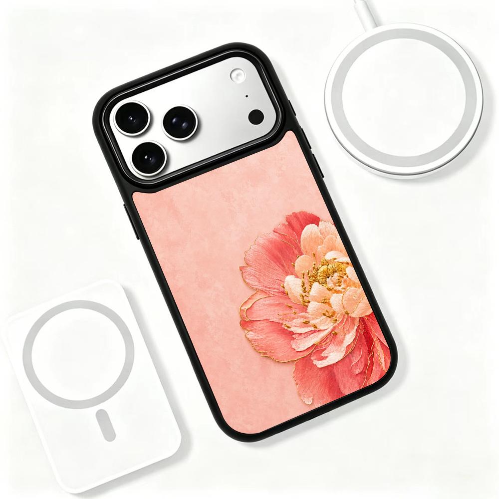For iPhone 17 Pro Max Fire Series PC Silicone Magnetic Phone Case - Fire Peony - EDA009931201F