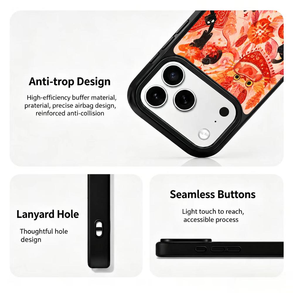 For iPhone 17 Pro Max Fire Series PC Silicone Magnetic Phone Case - Fiery Black Cat - EDA009931201G