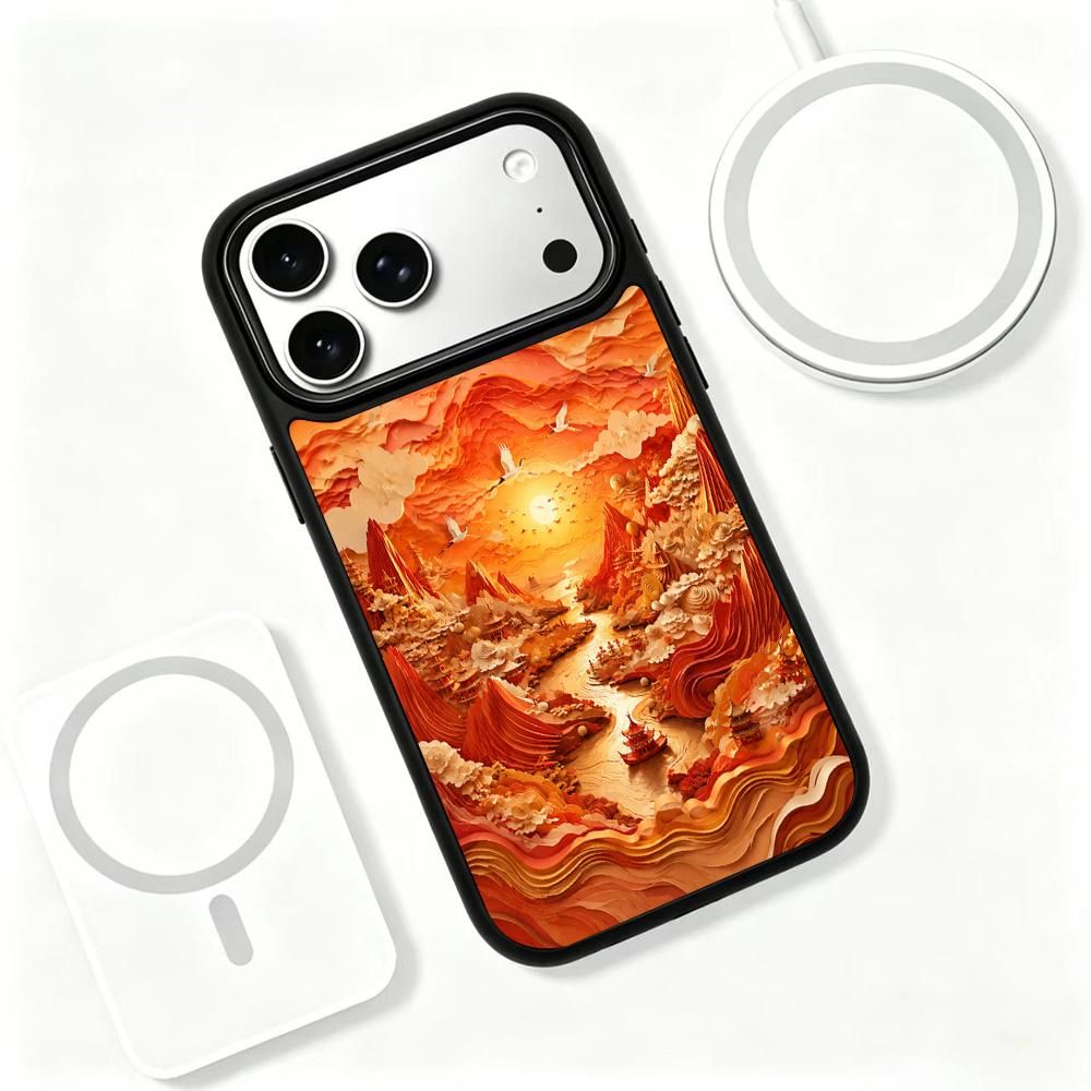 For iPhone 17 Pro Fire Series PC Silicone Magnetic Phone Case - Fiery Celestial Stream - EDA009931202C