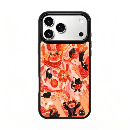 For iPhone 17 Pro Fire Series PC Silicone Magnetic Phone Case - Fiery Black Cat - EDA009931202G