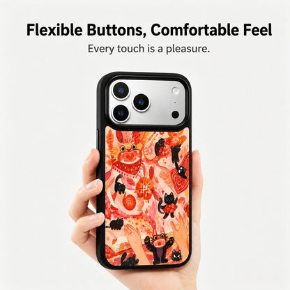 For iPhone 17 Pro Fire Series PC Silicone Magnetic Phone Case - Fiery Black Cat - EDA009931202G