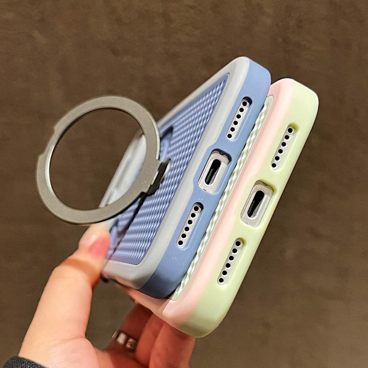 For iPhone 16 Plus Armor Shield Mesh Cooling Magnetic Holder Phone Case with Lens Film - Orange - EDA009932106A