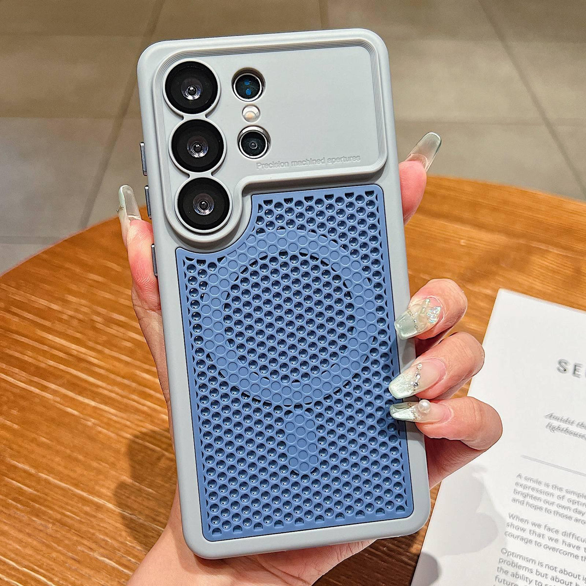 For Galaxy S25 Ultra 5G Armor Shield Mesh Cooling Magnetic Phone Case with Lens Film - Grey - EDA009932402D