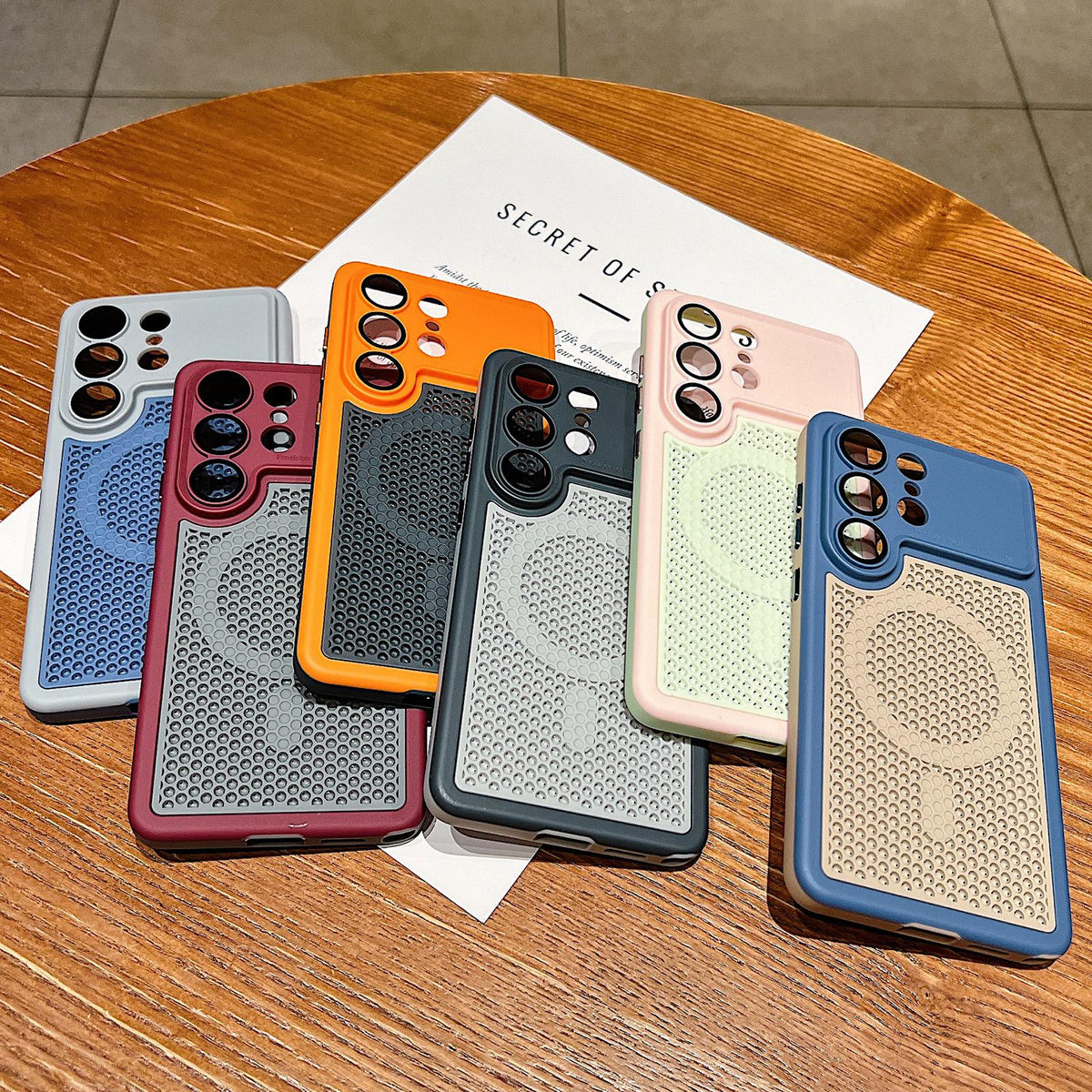 For Galaxy S24 Ultra 5G Armor Shield Mesh Cooling Magnetic Phone Case with Lens Film - Pink - EDA009932403B
