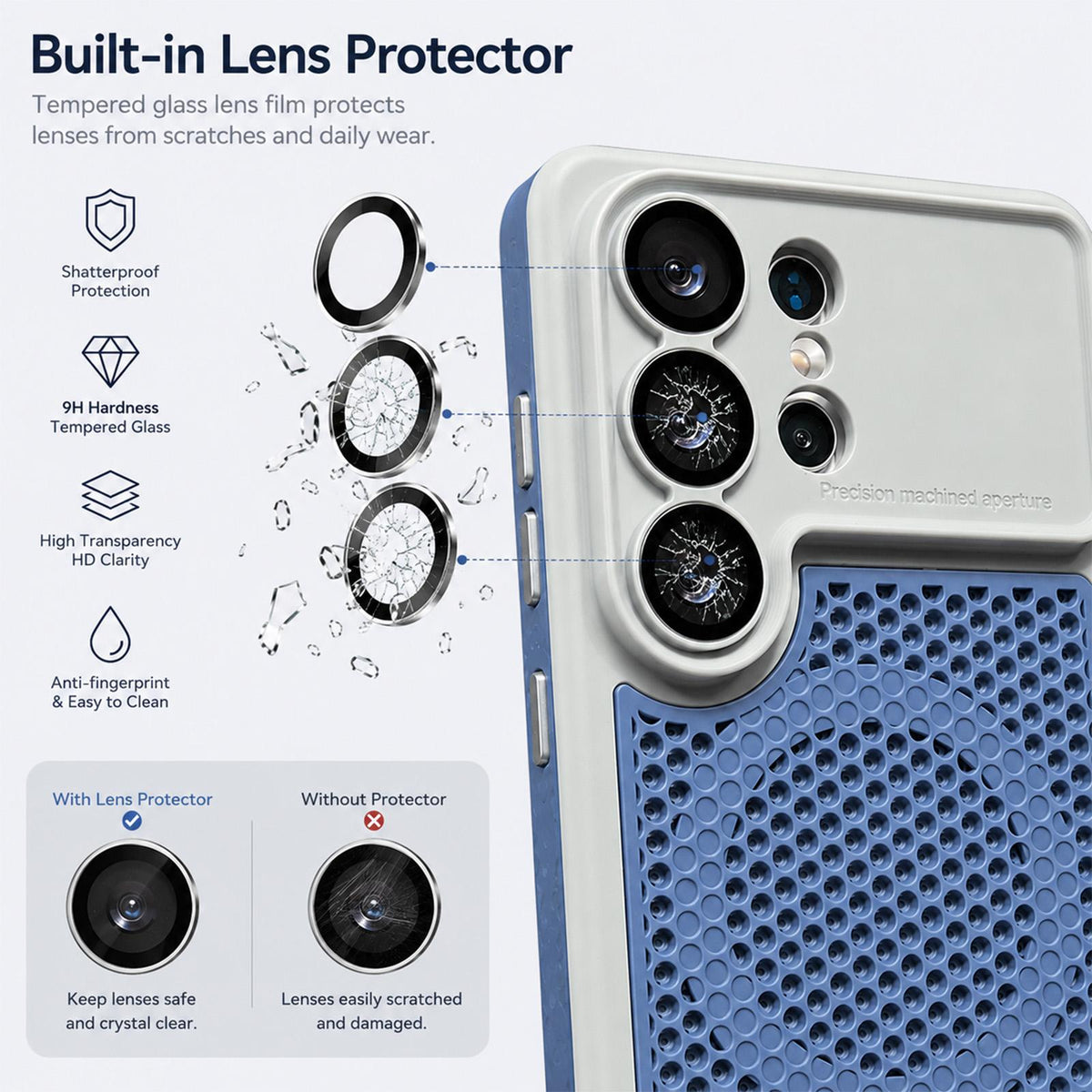 For Galaxy S25 Ultra 5G Armor Shield Mesh Cooling Magnetic Phone Case with Lens Film - Orange - EDA009932402A