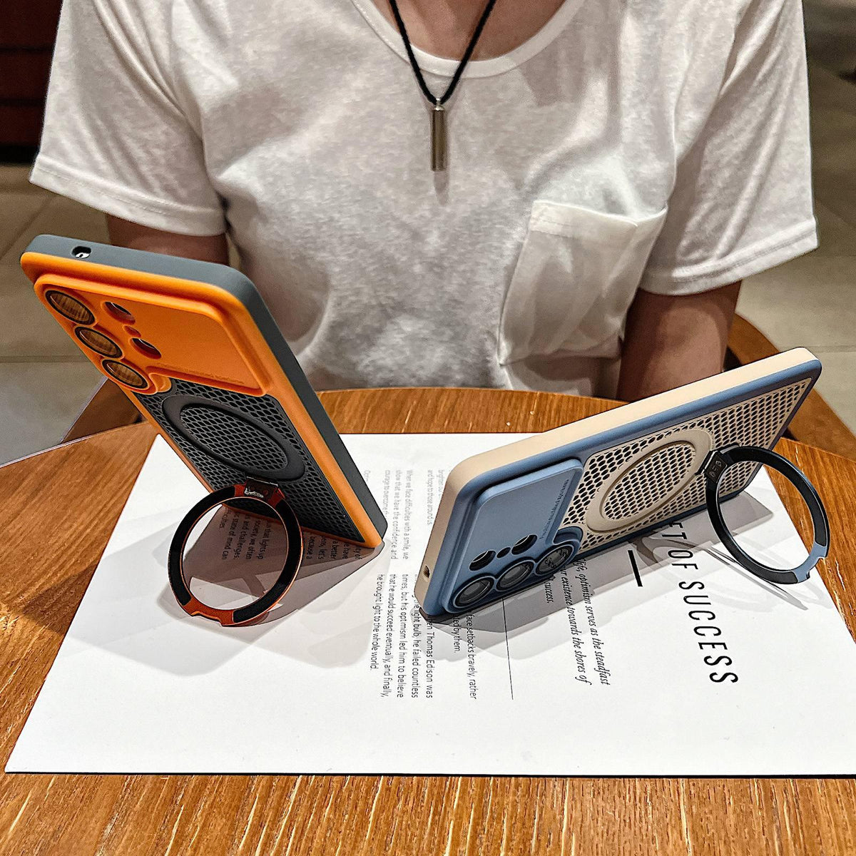 For Galaxy S26 5G Armor Shield Mesh Cooling Magnetic Holder Phone Case with Lens Film - Orange - EDA009932802A