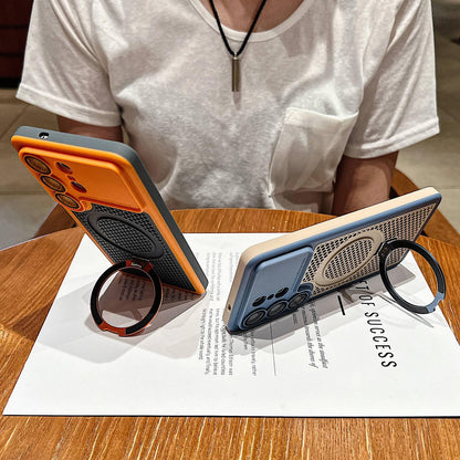 For Galaxy S26 5G Armor Shield Mesh Cooling Magnetic Holder Phone Case with Lens Film - Orange - EDA009932802A