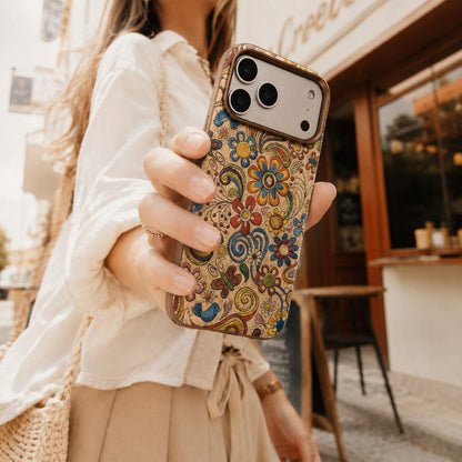 For iPhone 18 Pro Denior Vintage Boho Embroidery Style Magnetic Protective Phone Case - Yellow - EDA009933008A