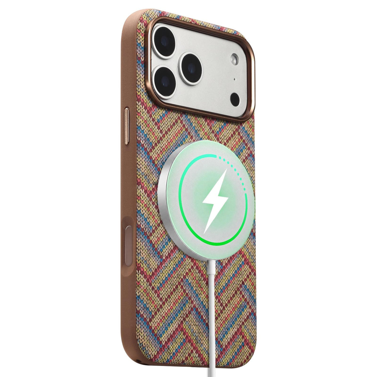 For iPhone 18 Pro Denior Vintage Boho Embroidery Style Magnetic Protective Phone Case - Khaki - EDA009933008C