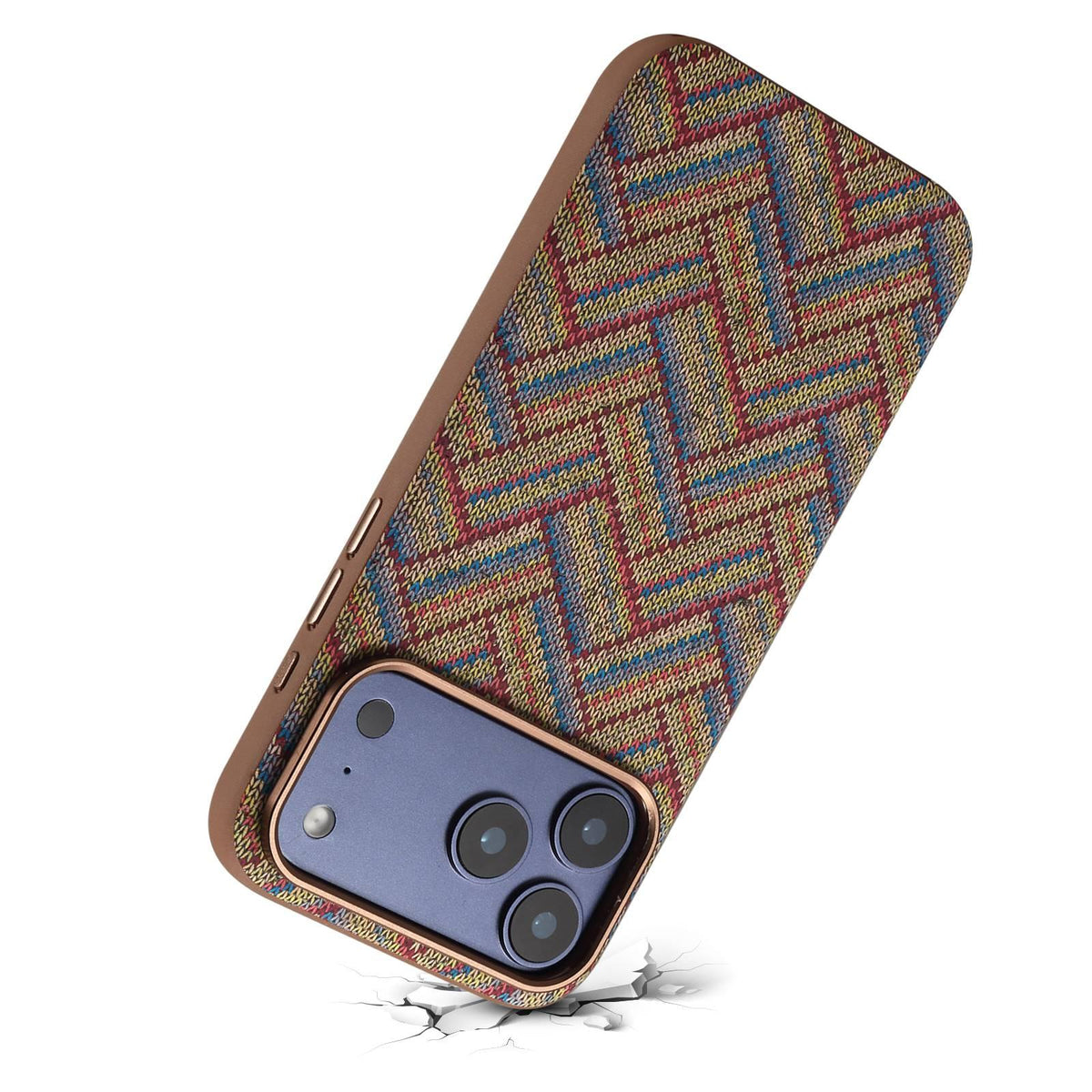 For iPhone 18 Pro Denior Vintage Boho Embroidery Style Magnetic Protective Phone Case - Khaki - EDA009933008C