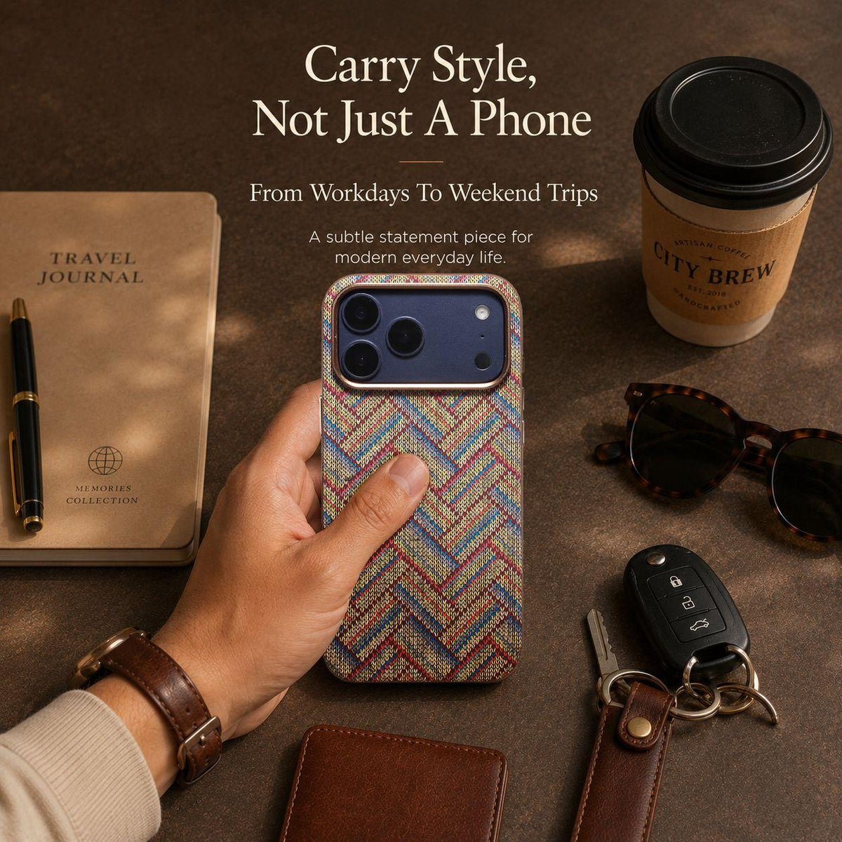 For iPhone 18 Pro Denior Vintage Boho Embroidery Style Magnetic Protective Phone Case - Khaki - EDA009933008C