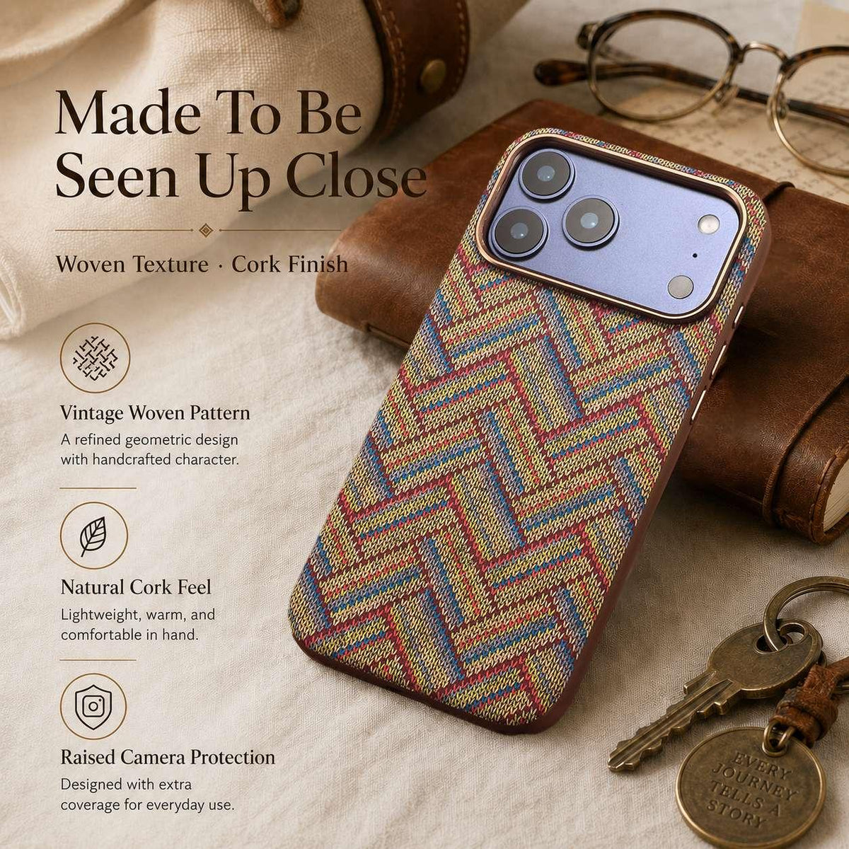 For iPhone 18 Pro Denior Vintage Boho Embroidery Style Magnetic Protective Phone Case - Khaki - EDA009933008C