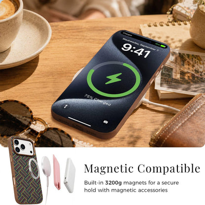 For iPhone 18 Pro Denior Vintage Boho Embroidery Style Magnetic Protective Phone Case - Green - EDA009933008D