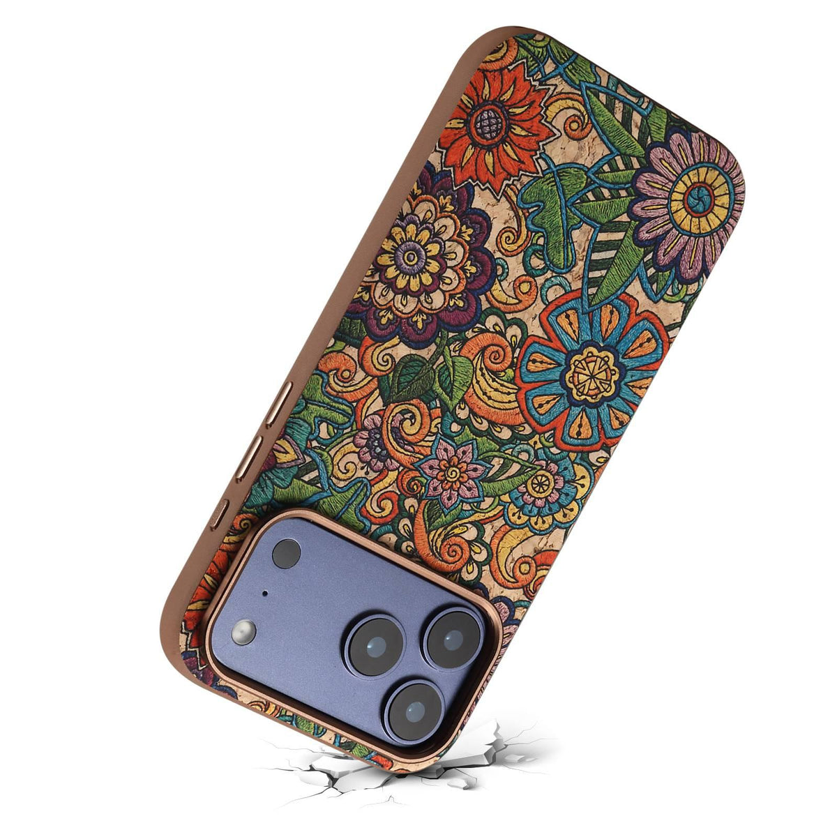 For iPhone 18 Pro Denior Vintage Boho Embroidery Style Magnetic Protective Phone Case - Orange - EDA009933008F