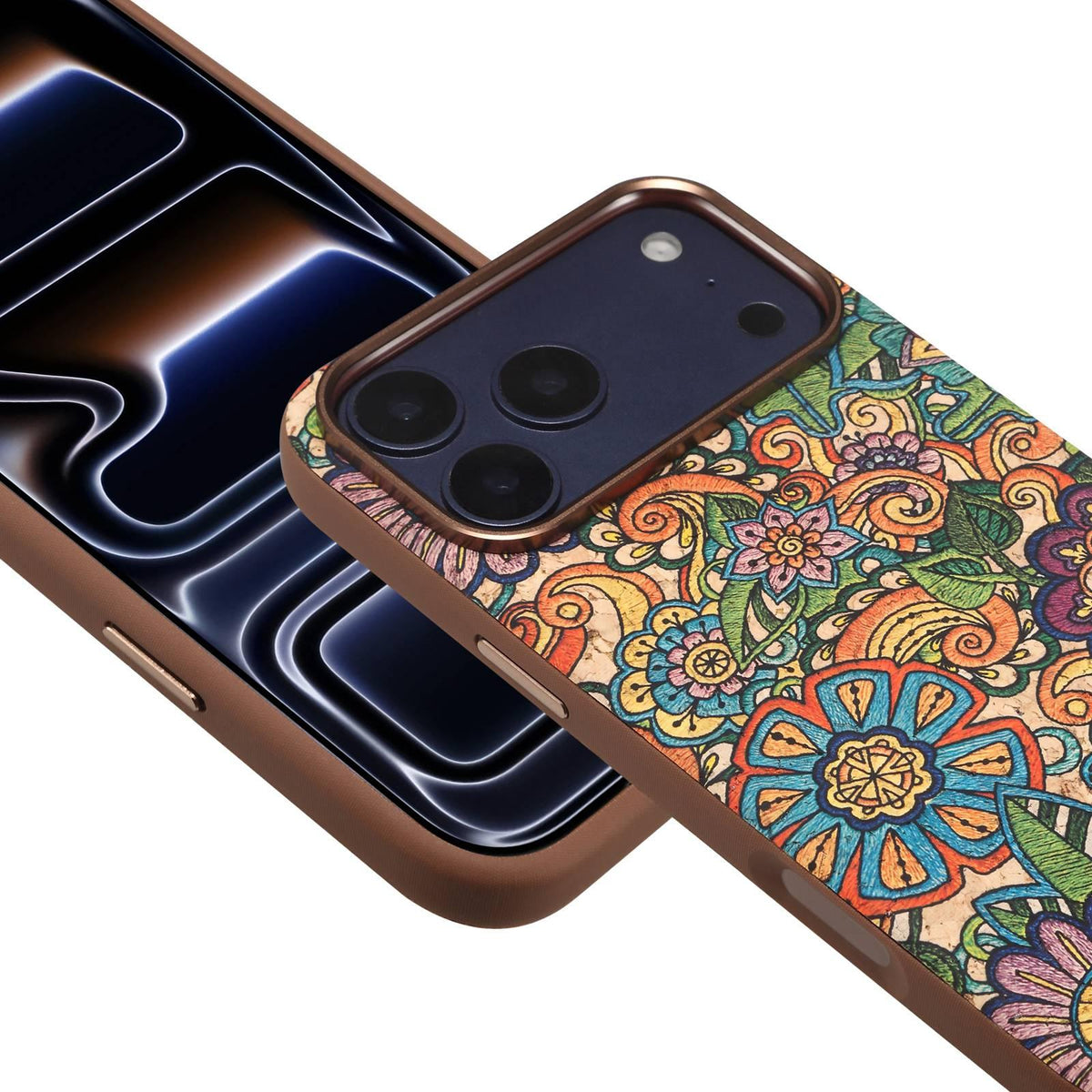 For iPhone 18 Pro Denior Vintage Boho Embroidery Style Magnetic Protective Phone Case - Orange - EDA009933008F