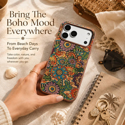 For iPhone 18 Pro Denior Vintage Boho Embroidery Style Magnetic Protective Phone Case - Orange - EDA009933008F