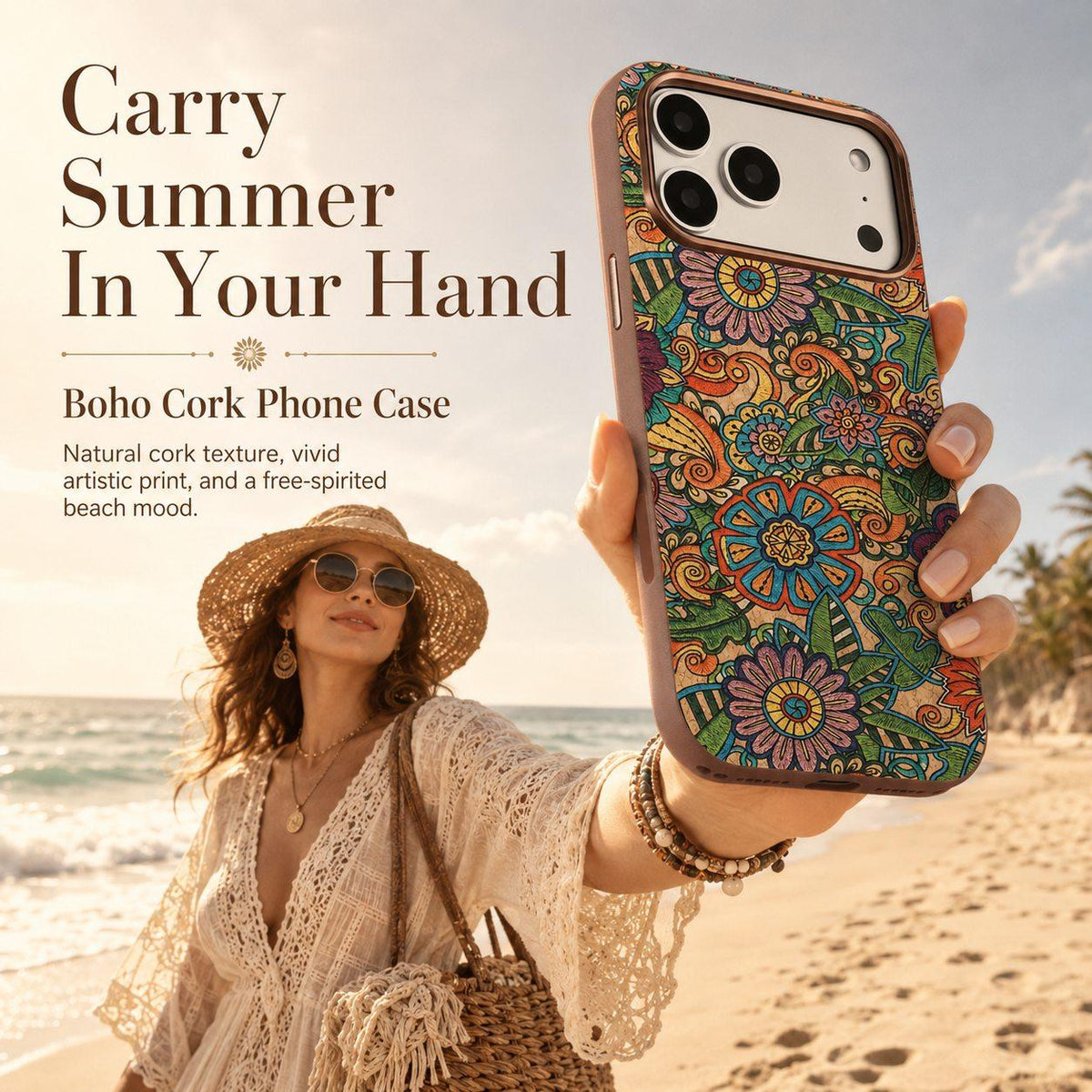 For iPhone 18 Pro Denior Vintage Boho Embroidery Style Magnetic Protective Phone Case - Orange - EDA009933008F