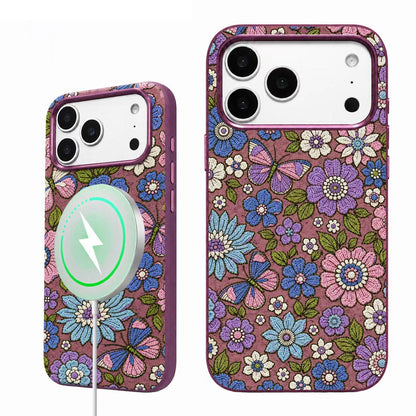 For iPhone 18 Pro Denior Vintage Boho Embroidery Style Magnetic Protective Phone Case - Purple - EDA009933008G