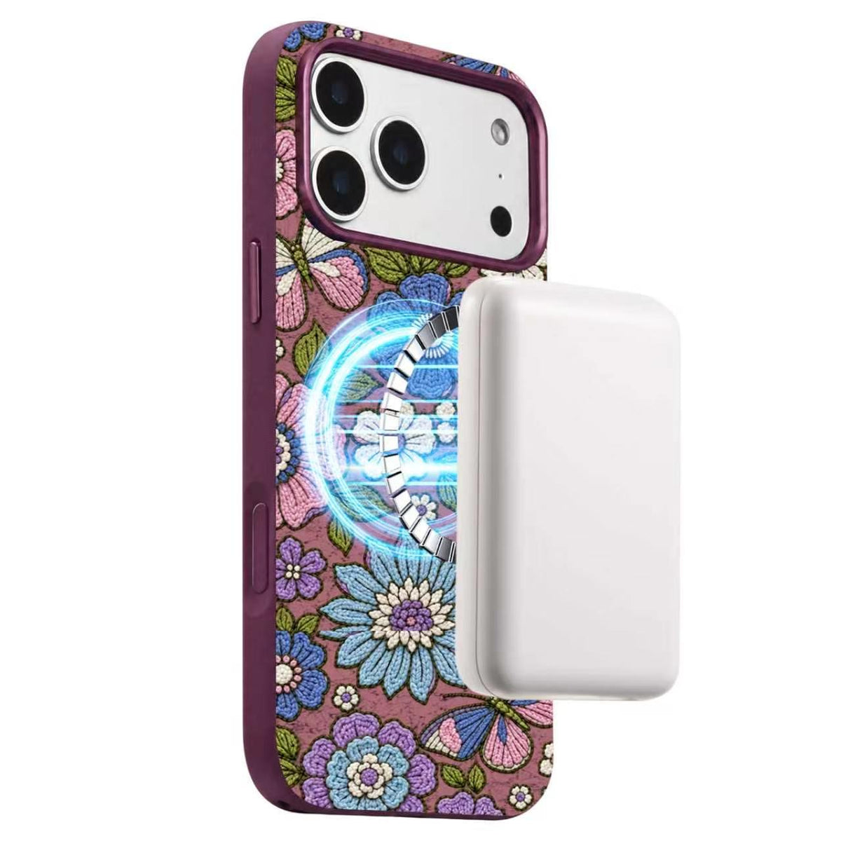 For iPhone 18 Pro Denior Vintage Boho Embroidery Style Magnetic Protective Phone Case - Purple - EDA009933008G