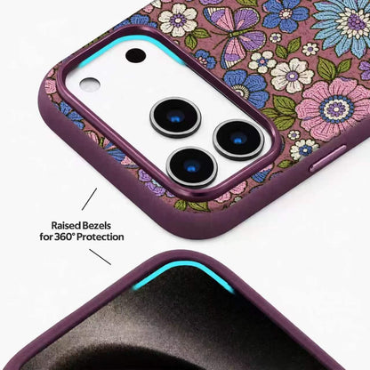 For iPhone 18 Pro Denior Vintage Boho Embroidery Style Magnetic Protective Phone Case - Purple - EDA009933008G