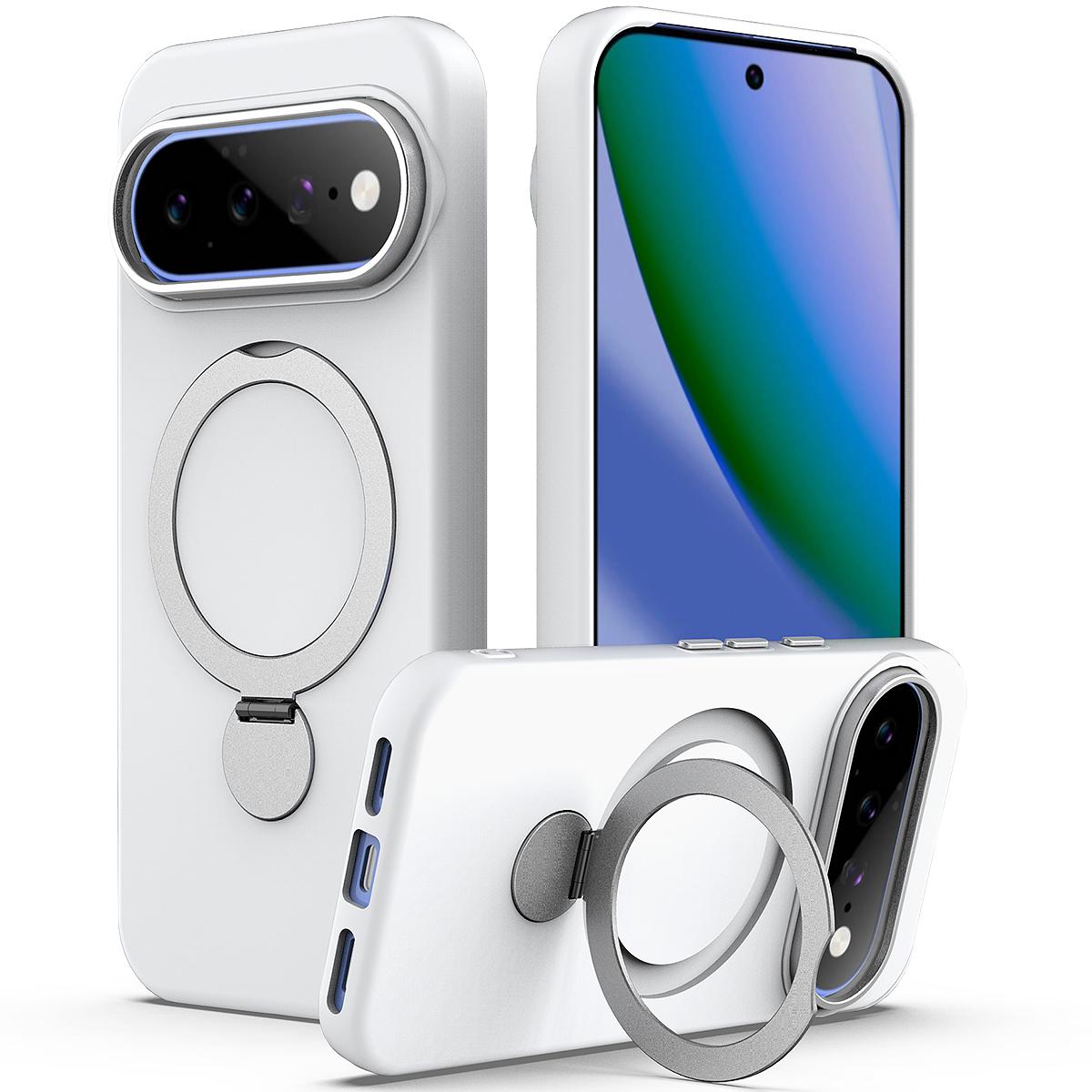 For Google Pixel 11 Pro XL/10 Pro XL Gen1.5 Pivot Ring Holder TPU Hybrid PC Phone Case - White - EDA009934101A