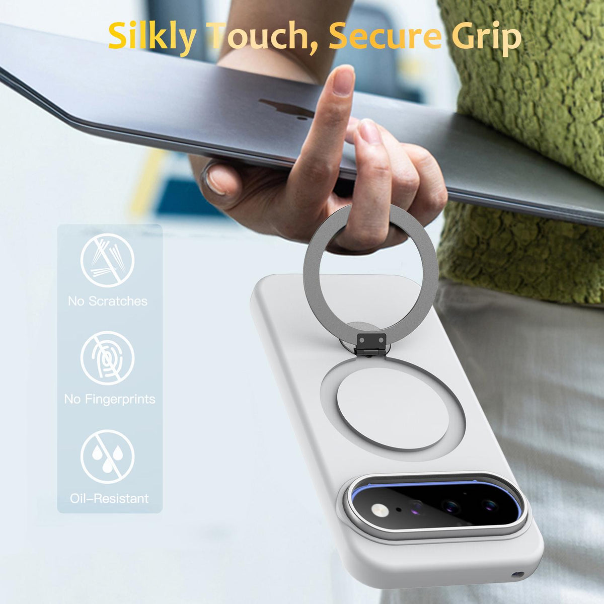 For Google Pixel 11 Pro XL/10 Pro XL Gen1.5 Pivot Ring Holder TPU Hybrid PC Phone Case - White - EDA009934101A