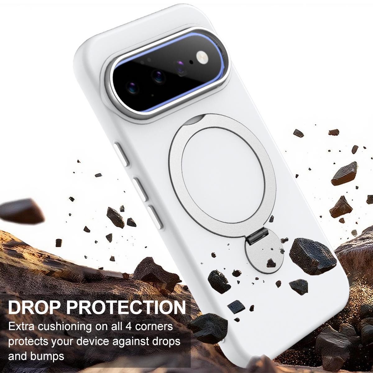 For Google Pixel 11 Pro XL/10 Pro XL Gen1.5 Pivot Ring Holder TPU Hybrid PC Phone Case - White - EDA009934101A