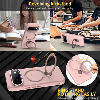 For Google Pixel 11 Pro XL/10 Pro XL Gen1.5 Pivot Ring Holder TPU Hybrid PC Phone Case - Pink - EDA009934101B